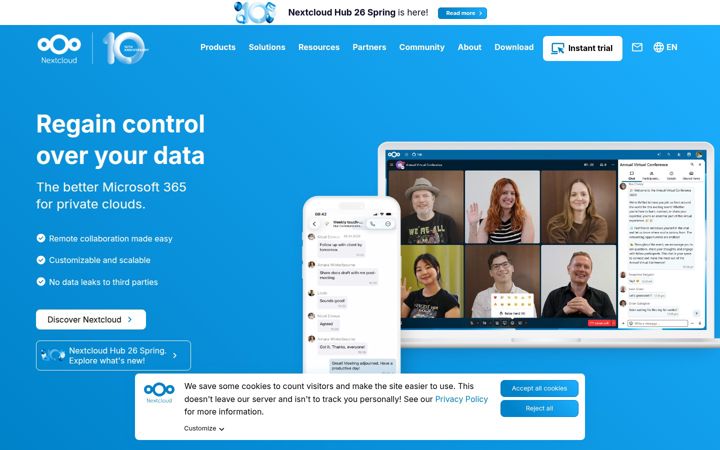 Screenshot von nextcloud.com