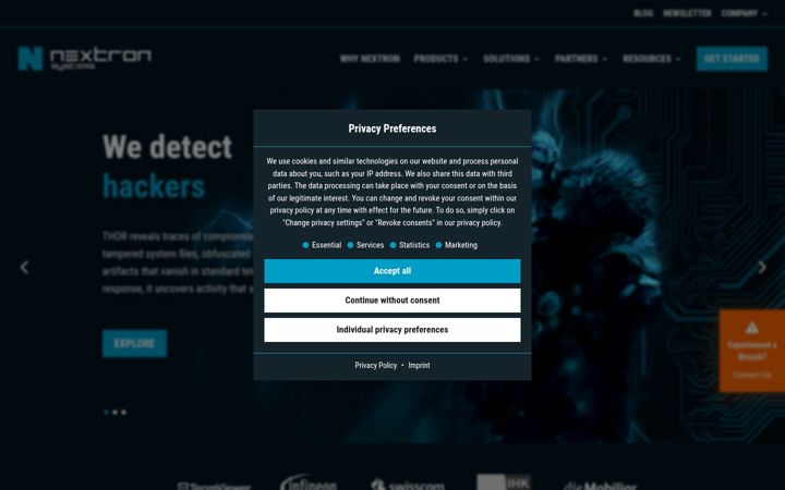 Screenshot of nextron-systems.com