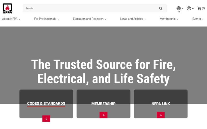 Skærmbillede af nfpa.org