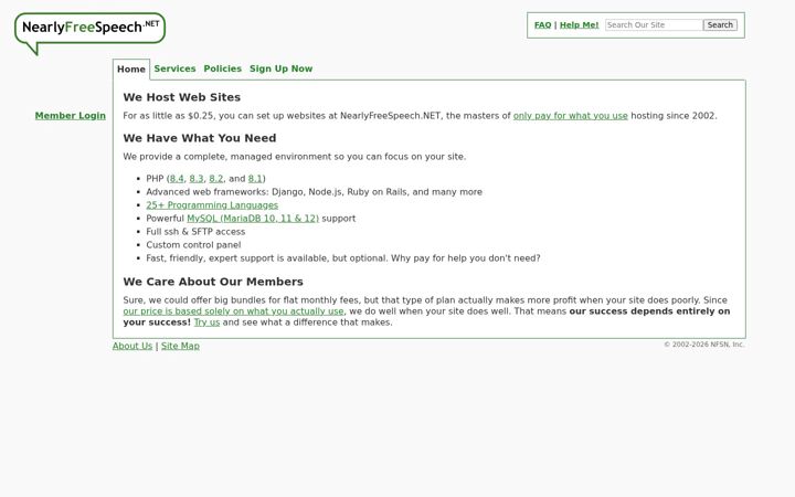 Screenshot van nfshost.com