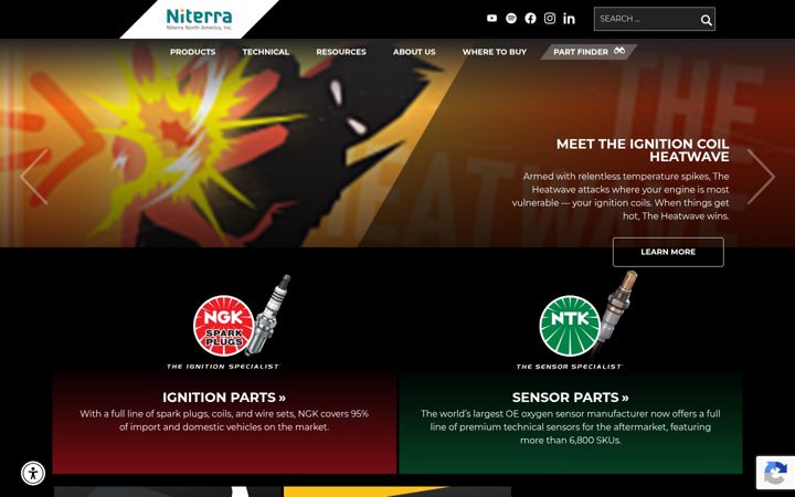Screenshot of ngksparkplugs.com
