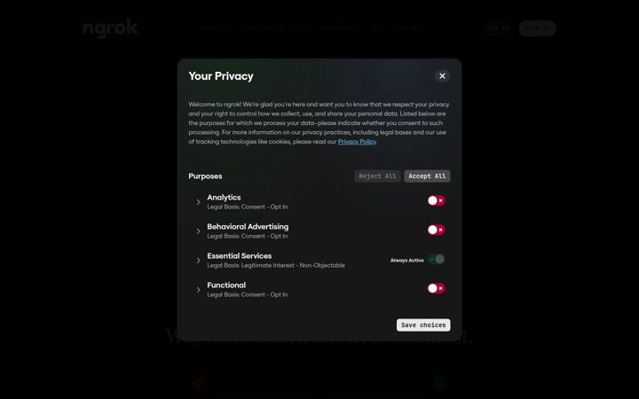 Екранна снимка на ngrok.app