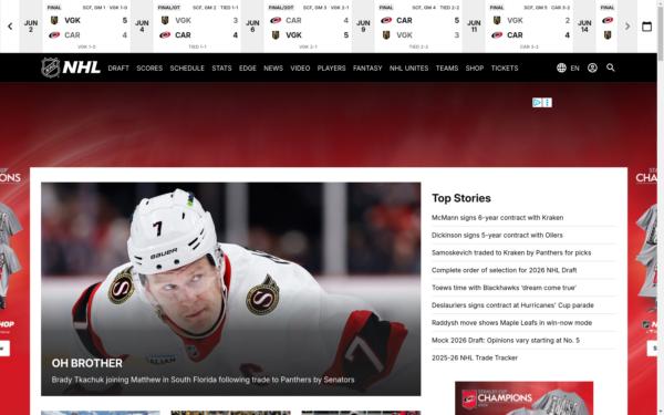 Screenshot of nhl.com