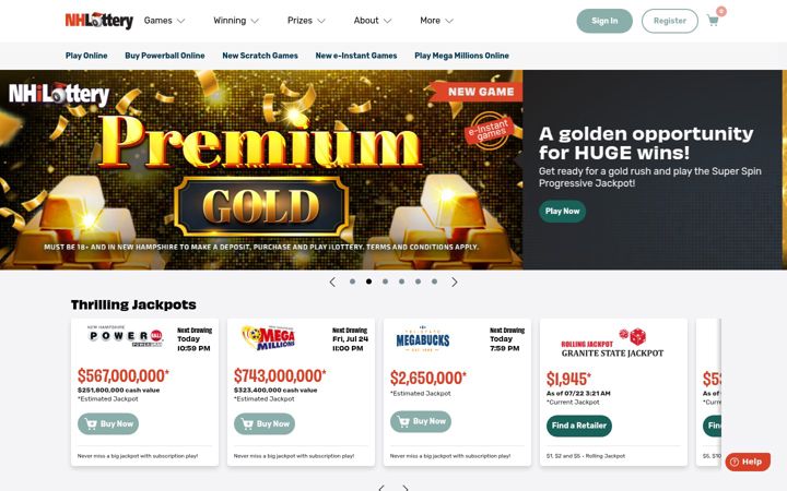 Screenshot of nhlottery.com