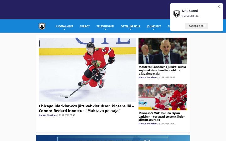 Skärmbild av nhlsuomi.com
