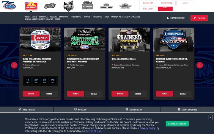 Screenshot of nhra.com