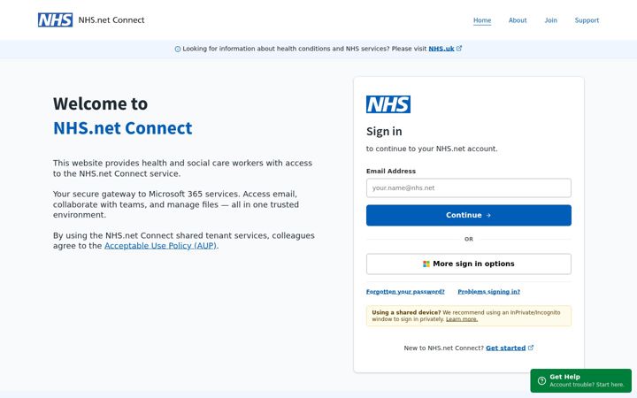Екранна снимка на nhs.net