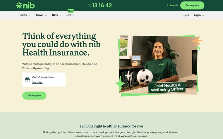 Screenshot of nib.com.au
