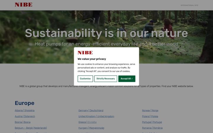 Screenshot of nibe.eu