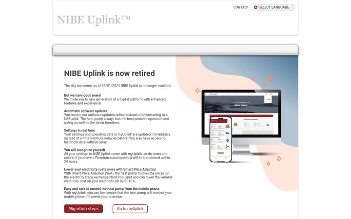 Screenshot of nibeuplink.com