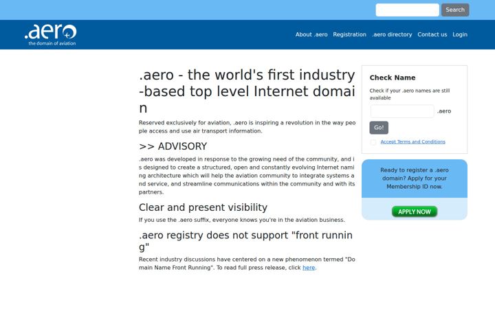 Screenshot of nic.aero