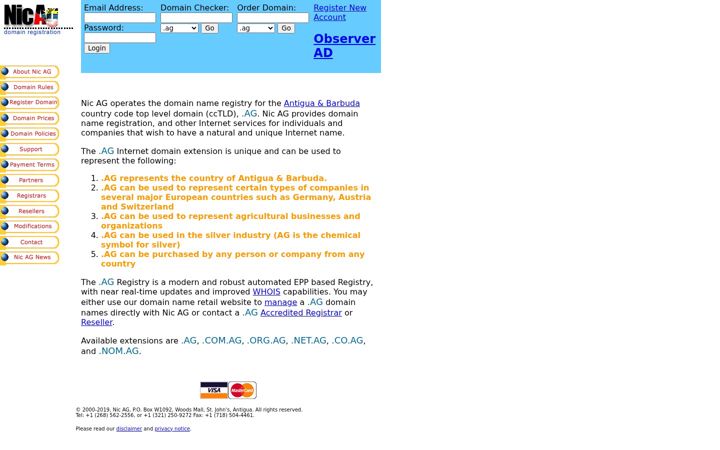 Screenshot of nic.ag