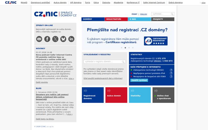 Captura de ecrã de nic.cz