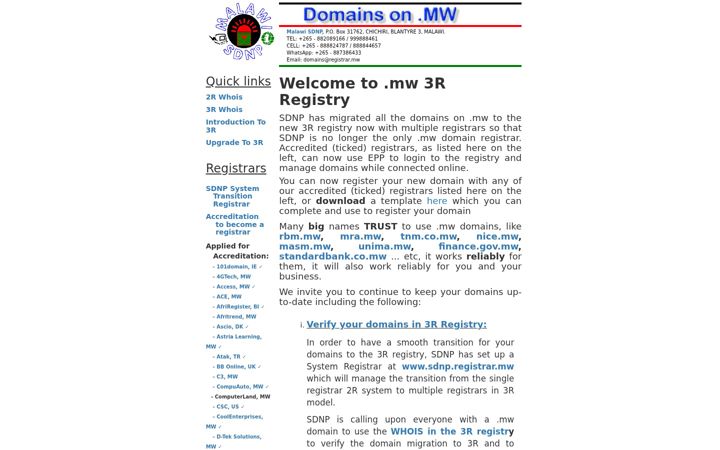 Screenshot of nic.mw