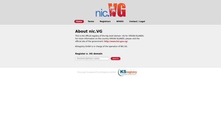 Screenshot of nic.vg