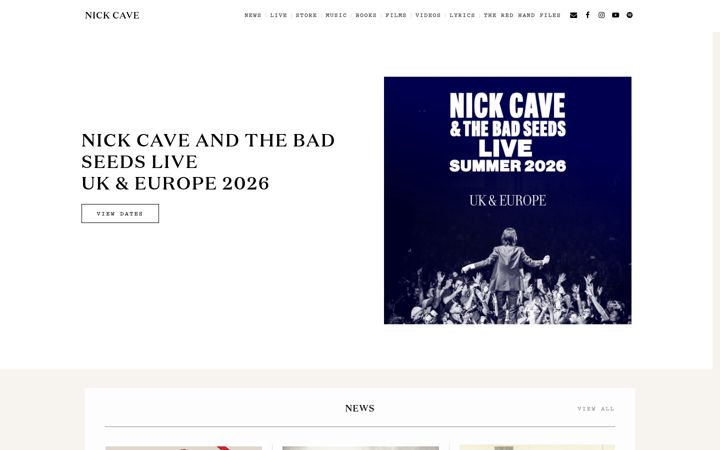 Screenshot of nickcave.com