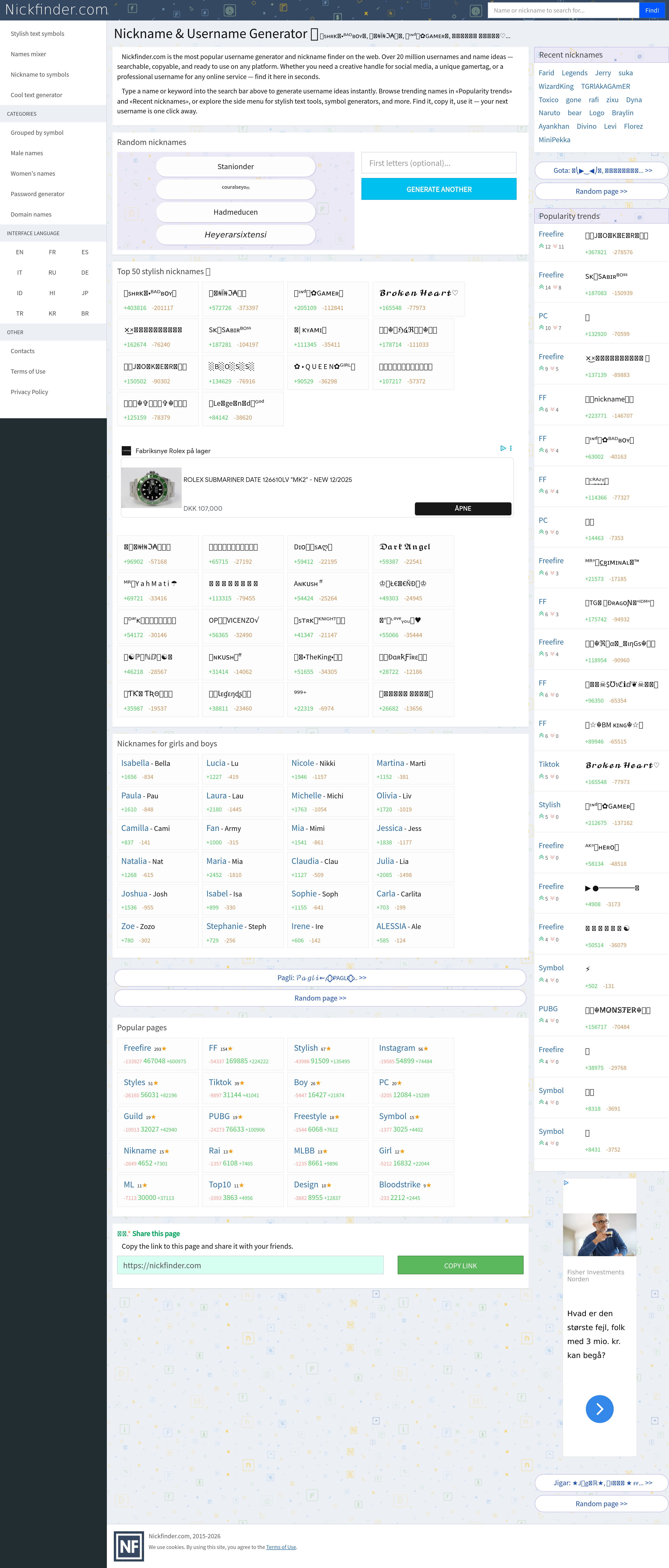 Screenshot of nickfinder.com