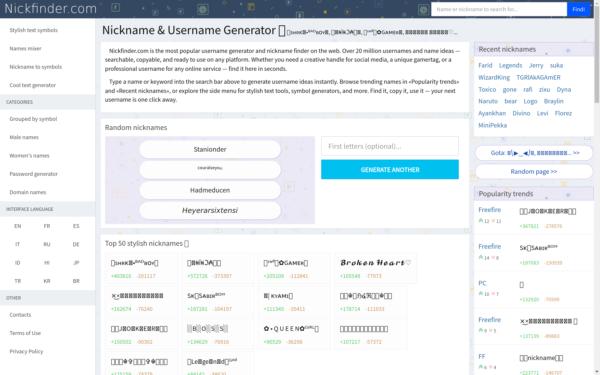 Screenshot of nickfinder.com