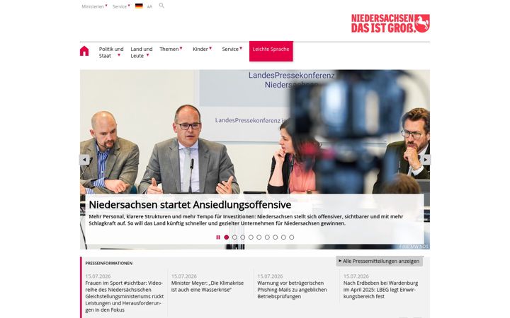 Captura de ecrã de niedersachsen.de