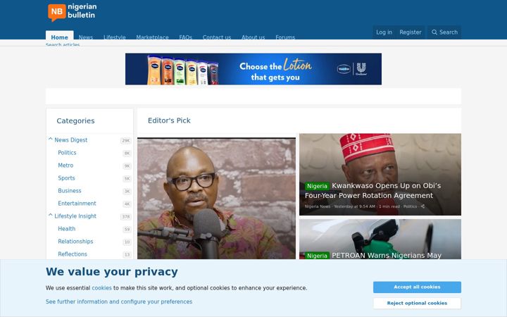 Snimka zaslona za nigerianbulletin.com