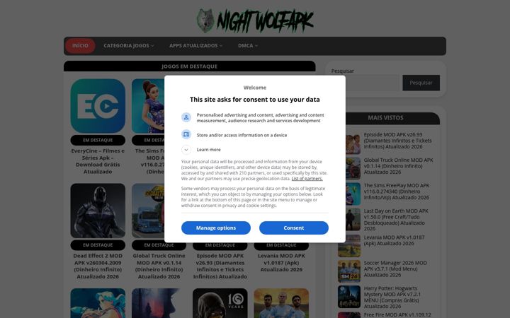 Screenshot of nightwolfapk.com.br