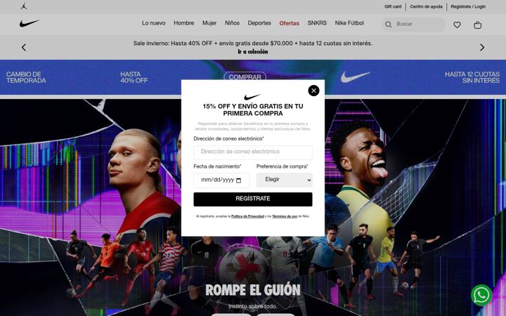 Screenshot of nike.cl