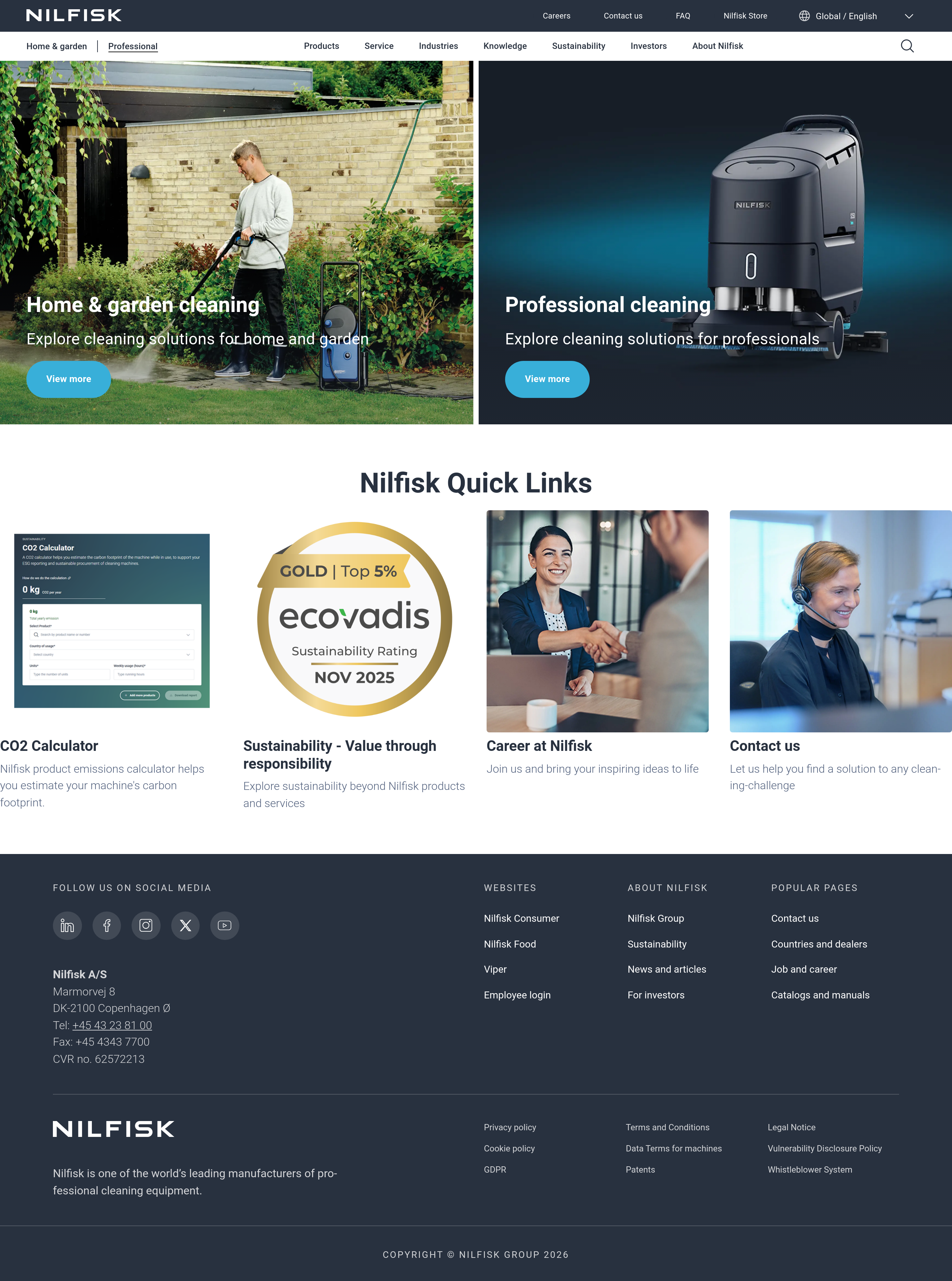 Captură de ecran a nilfisk.com