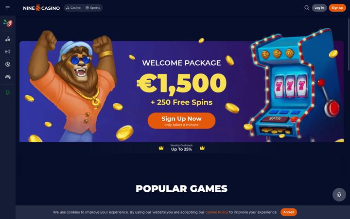 Screenshot of ninecasino.com
