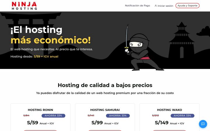 Captura de pantalla de ninjahosting.pe