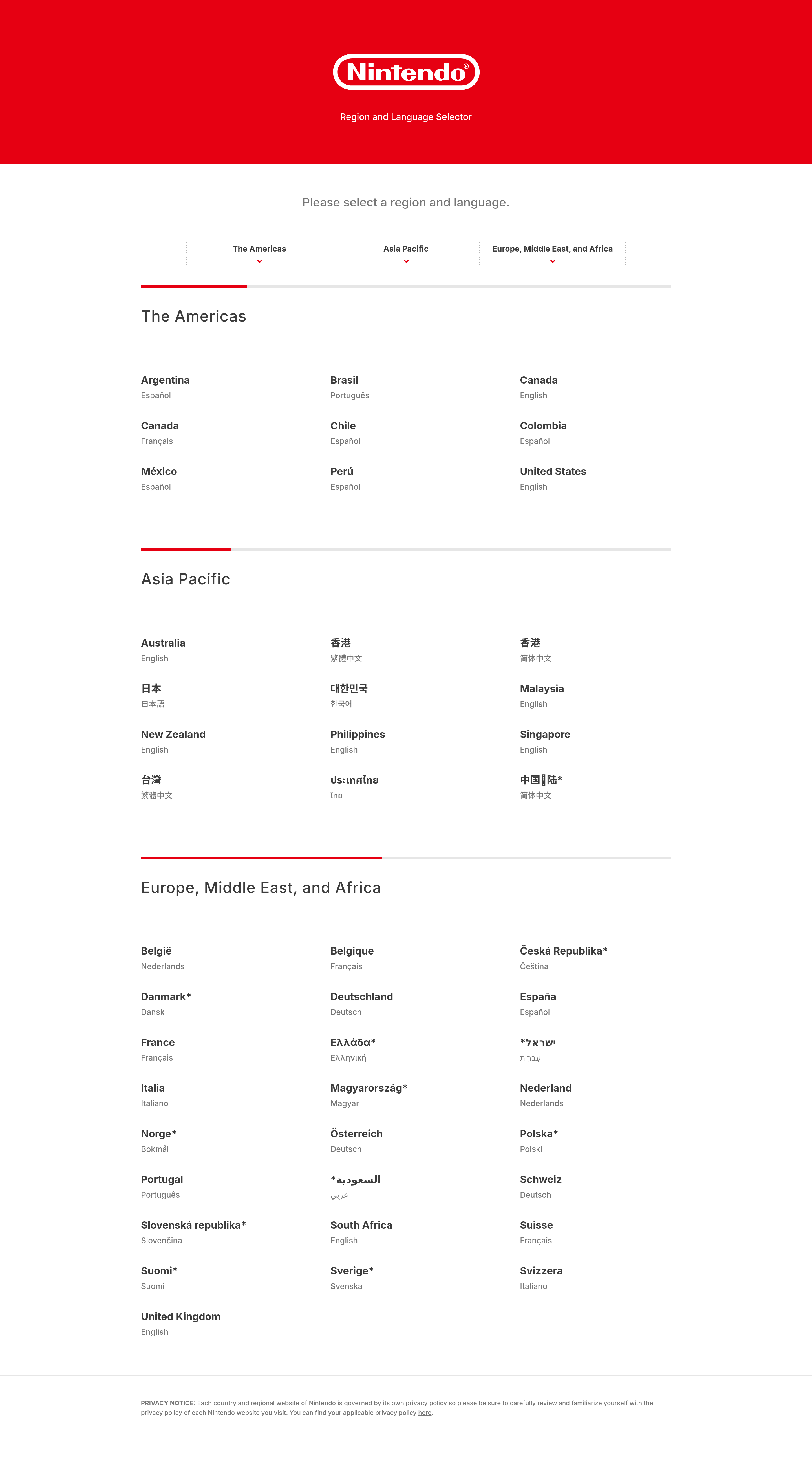 Screenshot of nintendo.com