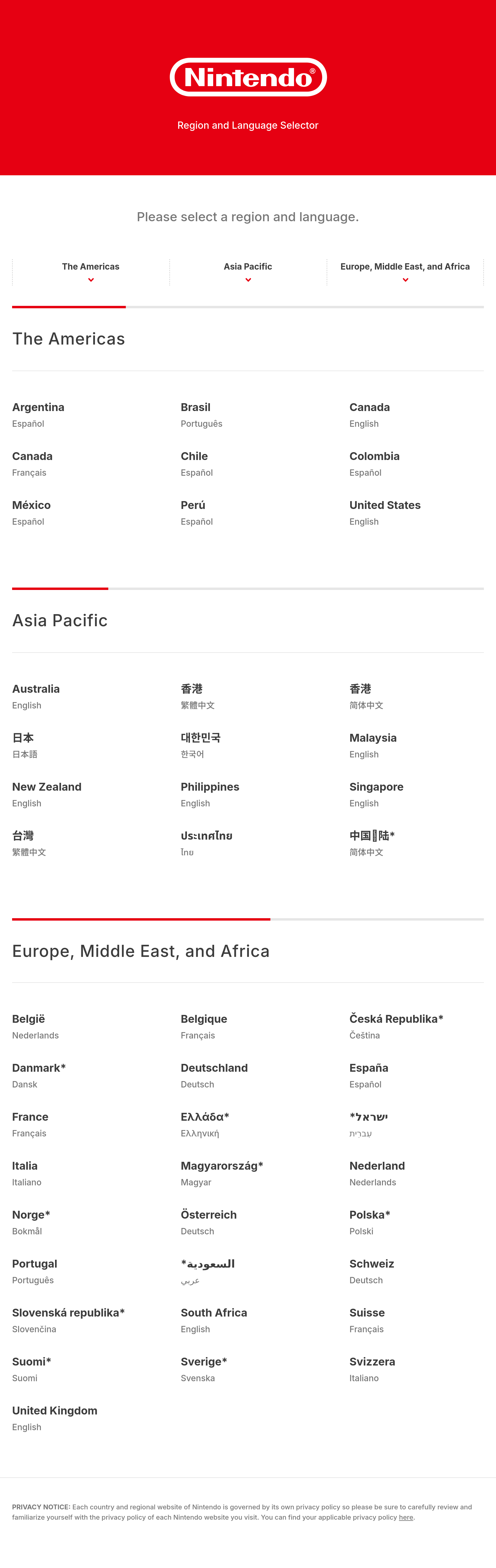 Tablet screenshot of nintendo.com
