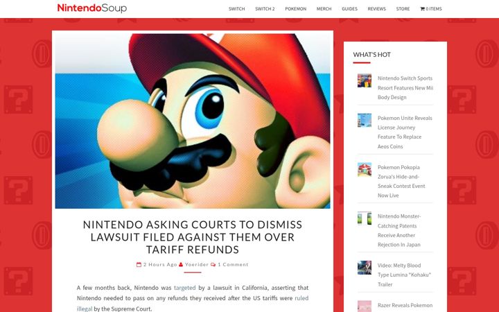 Kuvakaappaus sivustosta nintendosoup.com
