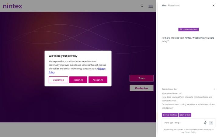 Screenshot of nintex.com