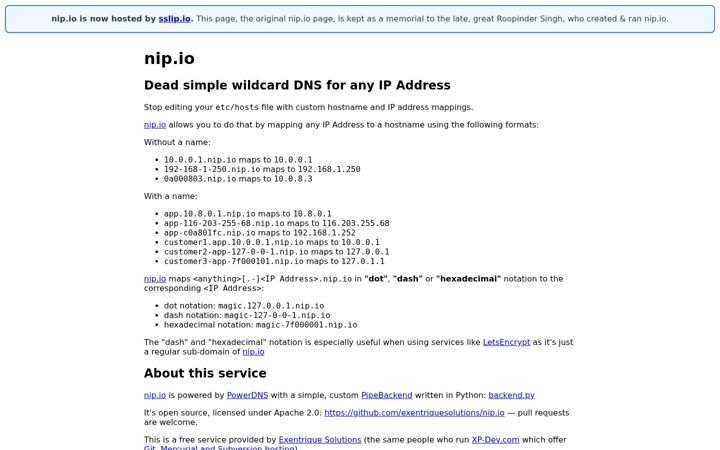 Screenshot di nip.io
