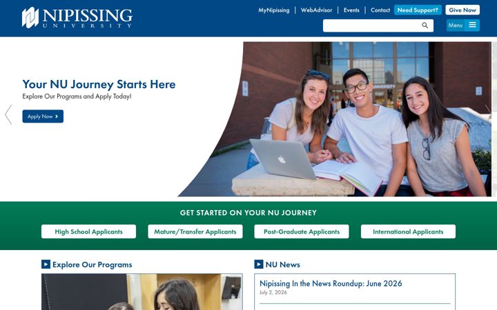Screenshot of nipissingu.ca