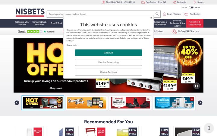 Screenshot of nisbets.co.uk