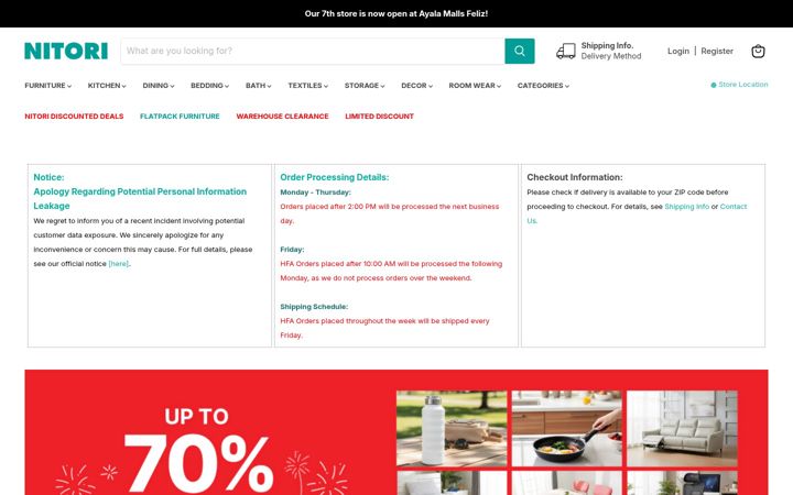 Screenshot of nitori.com.ph