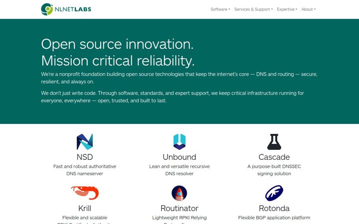 Screenshot stránky nlnetlabs.nl