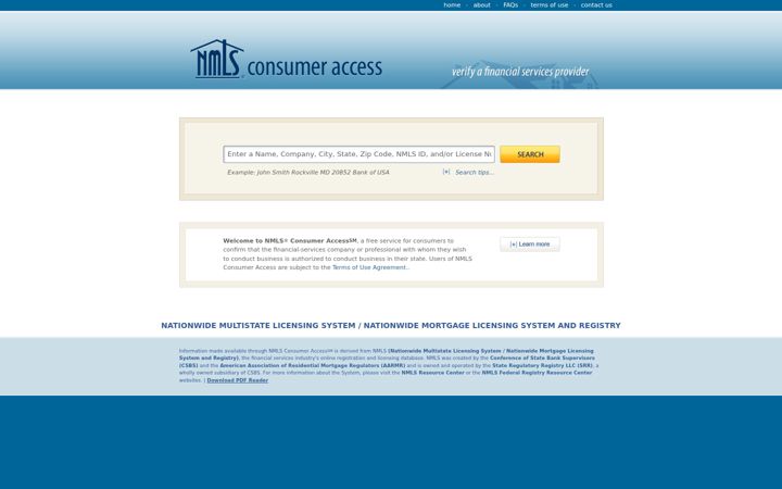 Zrzut ekranu nmlsconsumeraccess.org