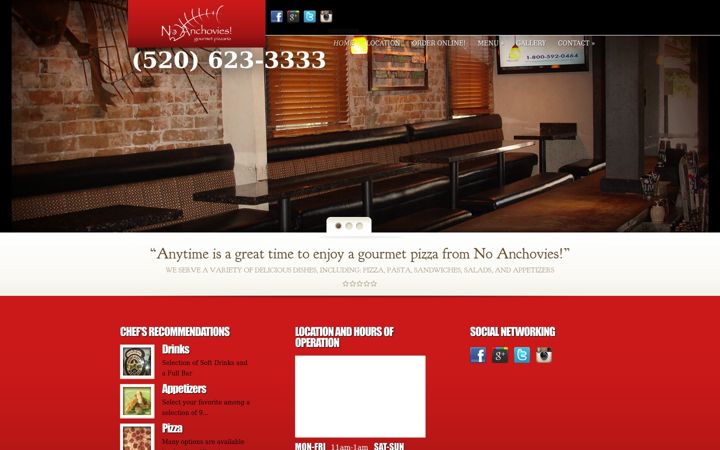 Screenshot of noanchoviespizza.com