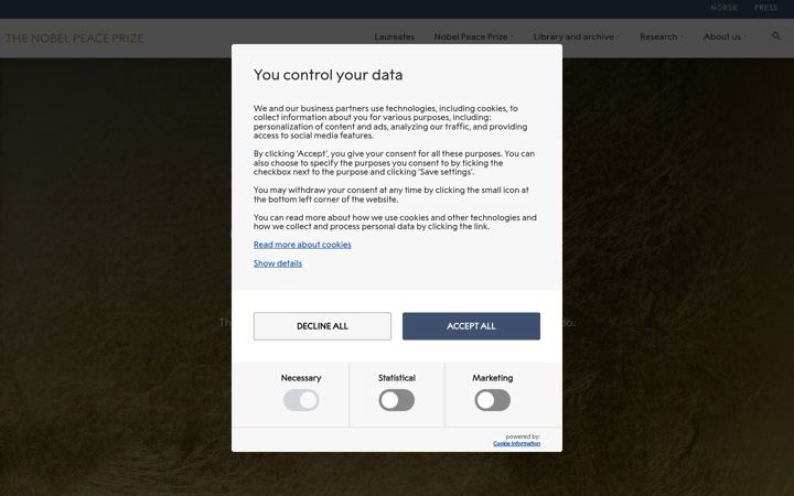 Screenshot of nobelpeaceprize.org