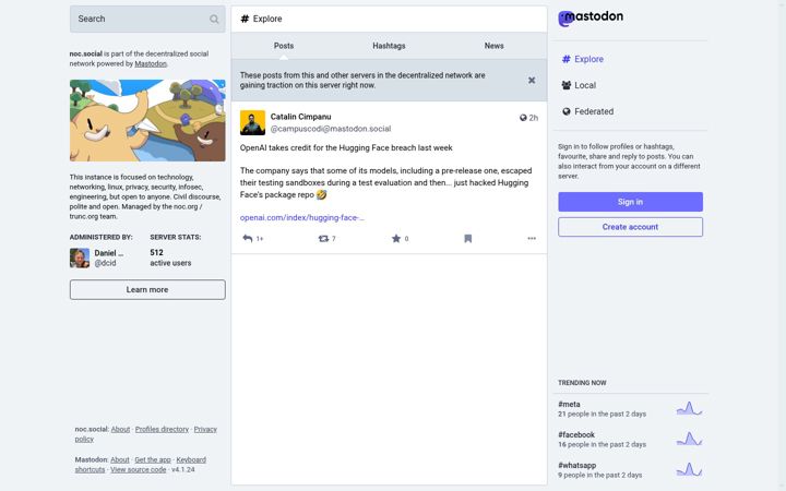 Screenshot van noc.social