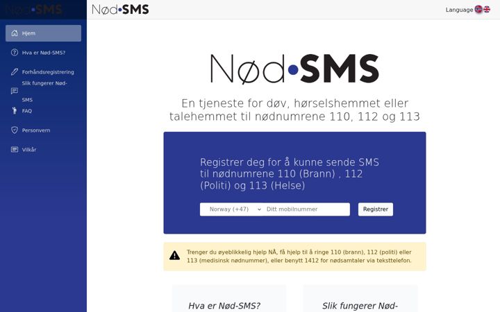 Screenshot of nodsms.no
