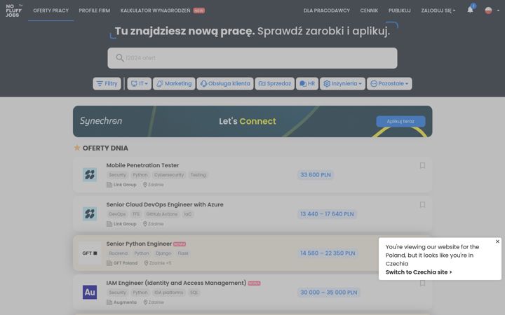 Screenshot of nofluffjobs.com