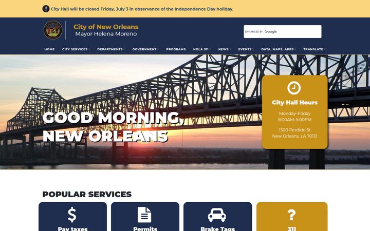 Screenshot of nola.gov