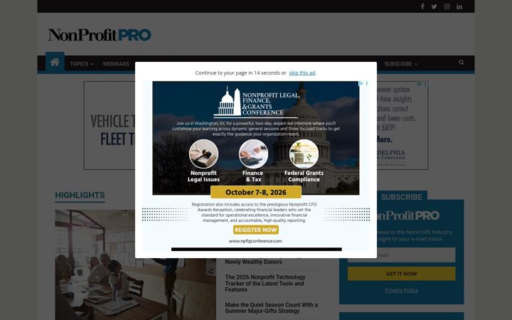 Kuvakaappaus sivustosta nonprofitpro.com