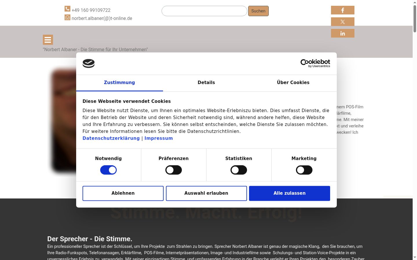 Screenshot des Einwilligungsbanners vor jeglicher Interaktion