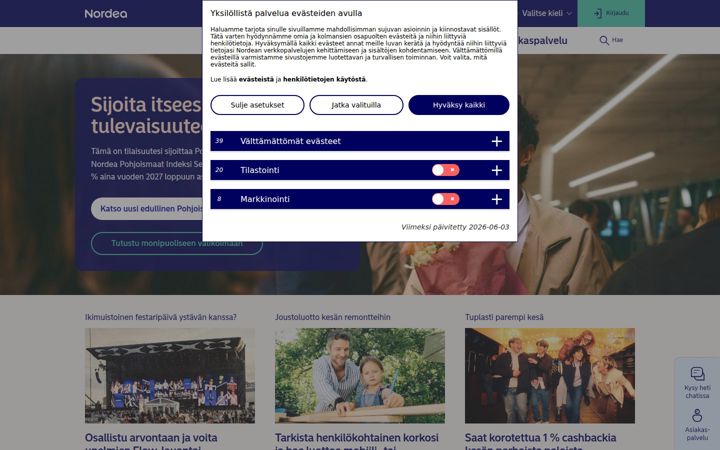 Screenshot of nordea.fi