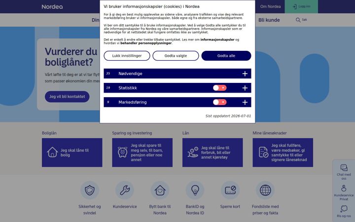 Screenshot of nordea.no