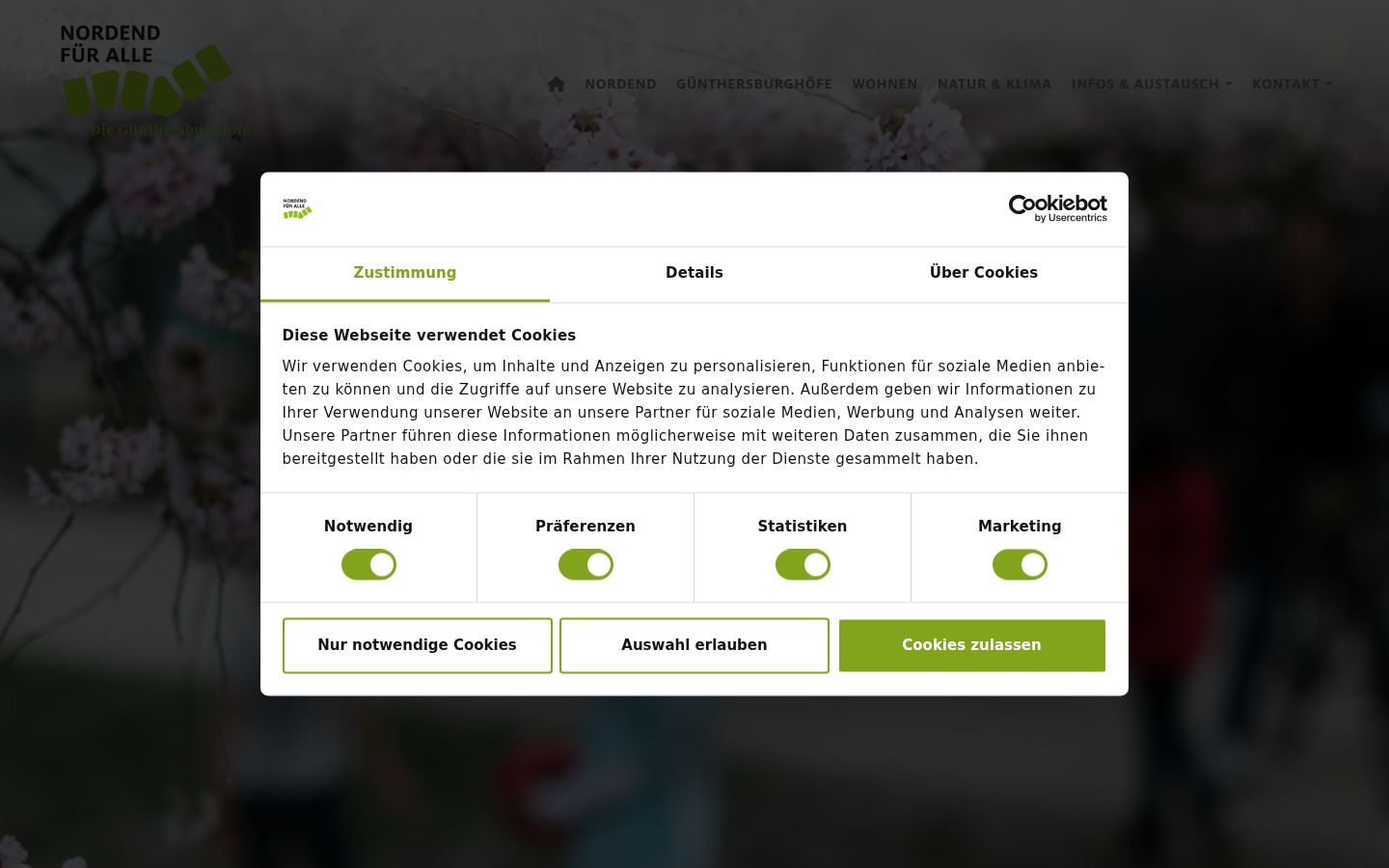 Screenshot des Einwilligungsbanners vor jeglicher Interaktion